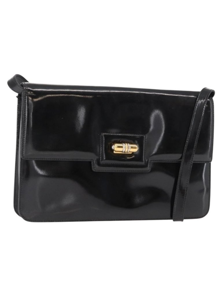 Authentic Gucci Shoulder Bag Enamel Black Gold 004 33 0280